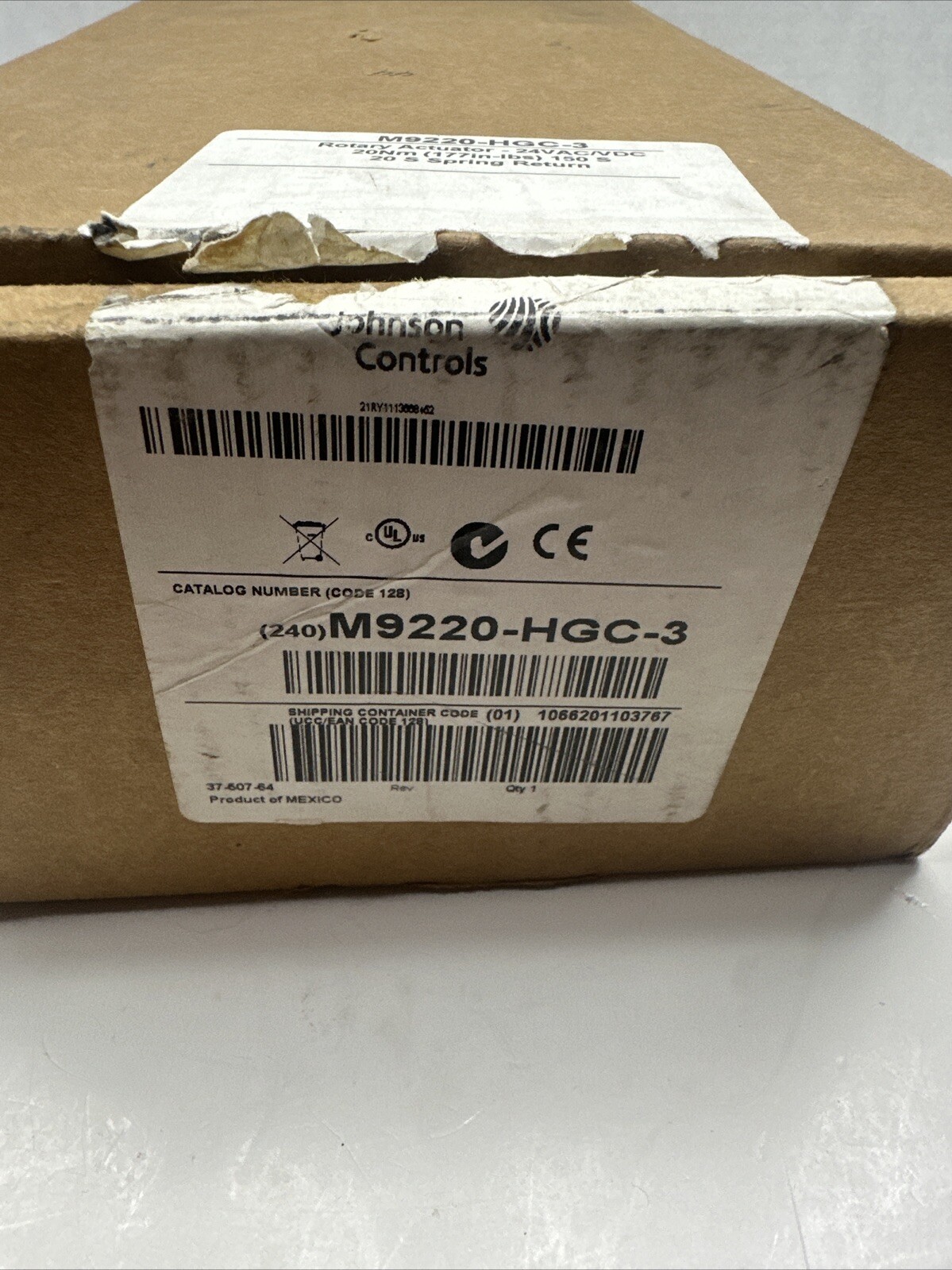 JOHNSON CONTROLS M9220-HGC-3 Rotary Actuator 24VAC 20Nm 177 in/lb Spring Return