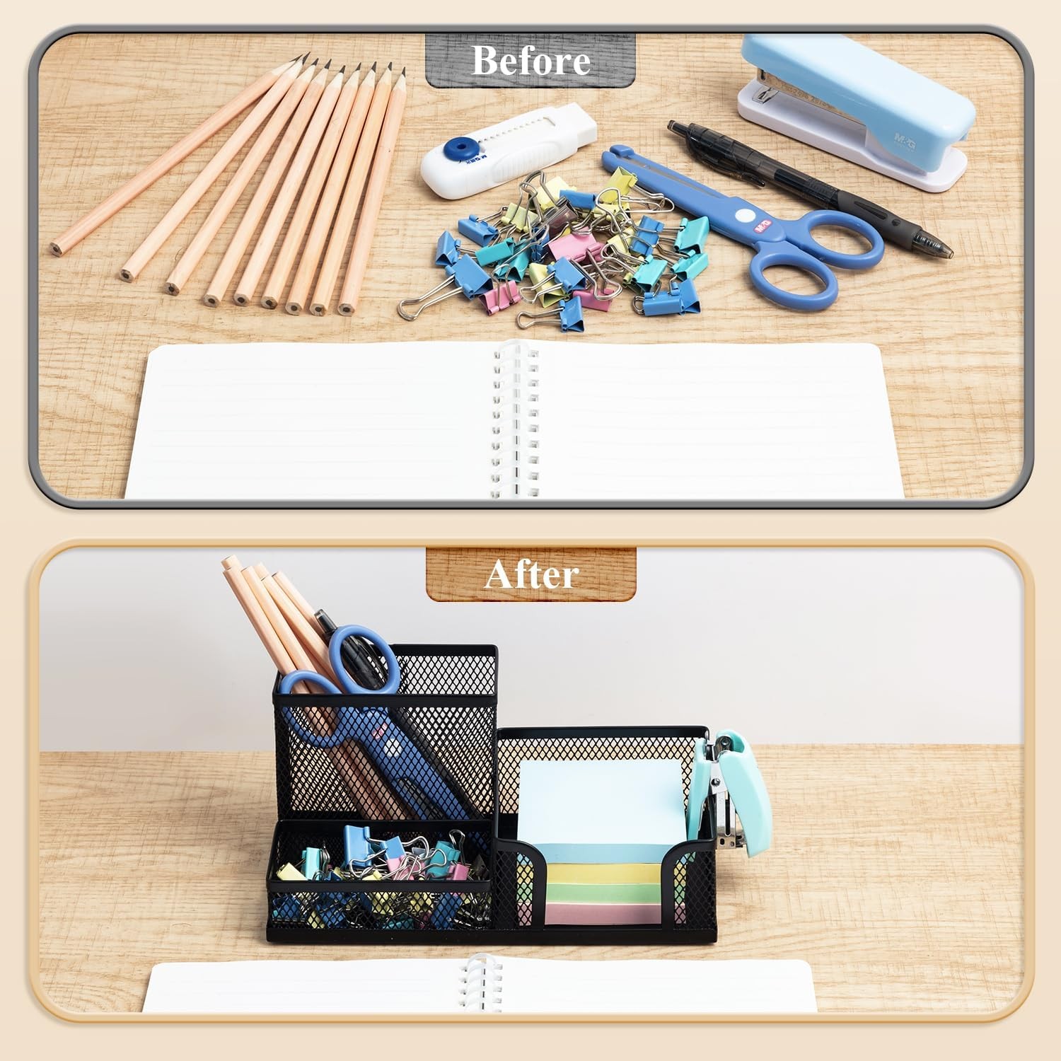 M&G Mesh Pen Holder Desk Organizers Pencil for Black, 3 Black