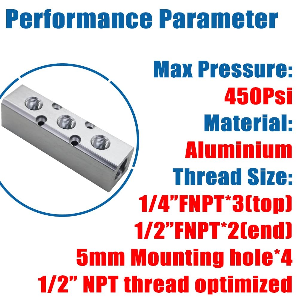 Quality 3 Way 5 Port Air Manifold 1/2″ NPT Supply Port 1/4″ NPT Outport Alumi…
