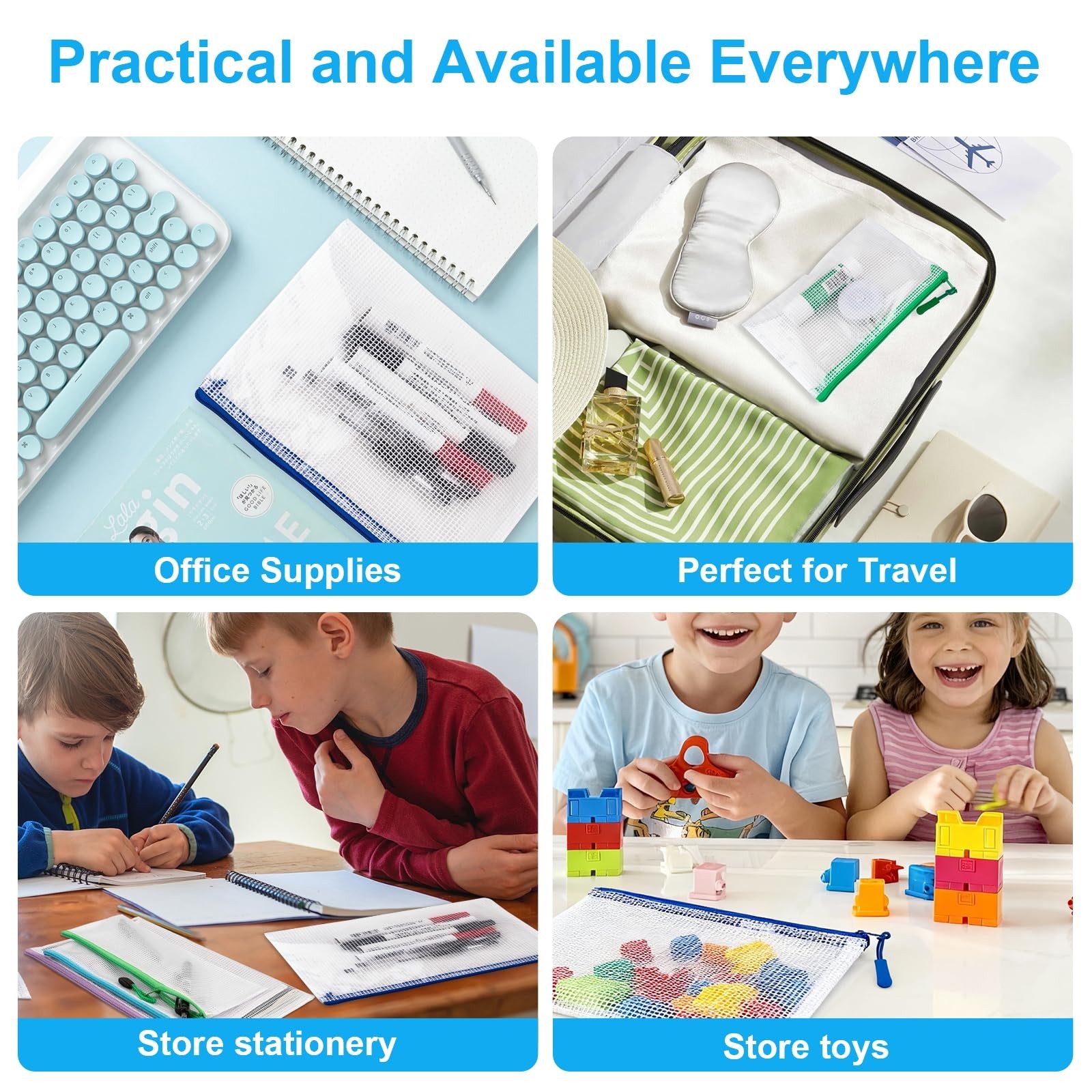 24 Pcs Mesh Zipper Pouch Bags, Plastic Pouches for Classroom in Clear