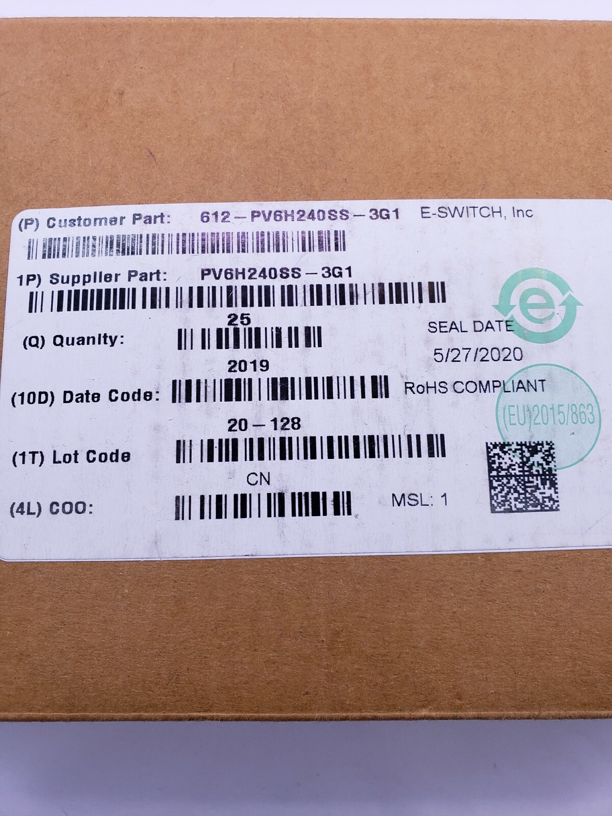 PV6H240SS-3G1 E-SWITCH QTY: 25 UNITS Push Button Switch. Free Shipping