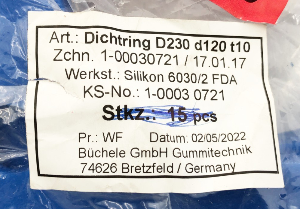 New Karl Schnell 1-00030721 Gasket D230 d120 t10 – No Box