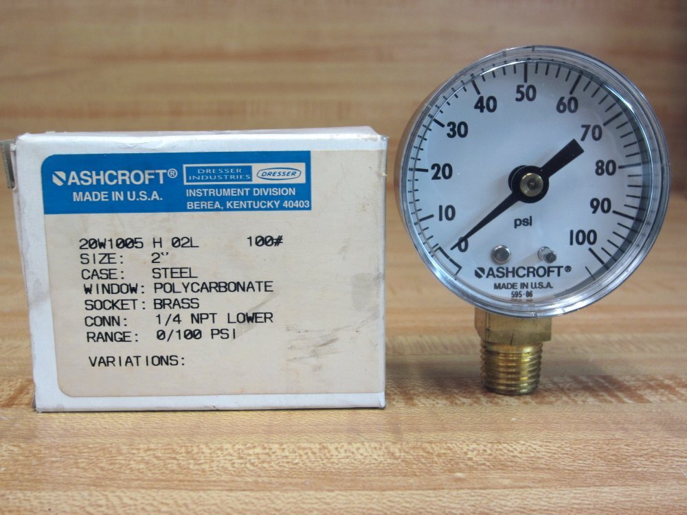 Ashcroft 20W1005-H-02L-100# 2″ Pressure Gauge 100 PSI