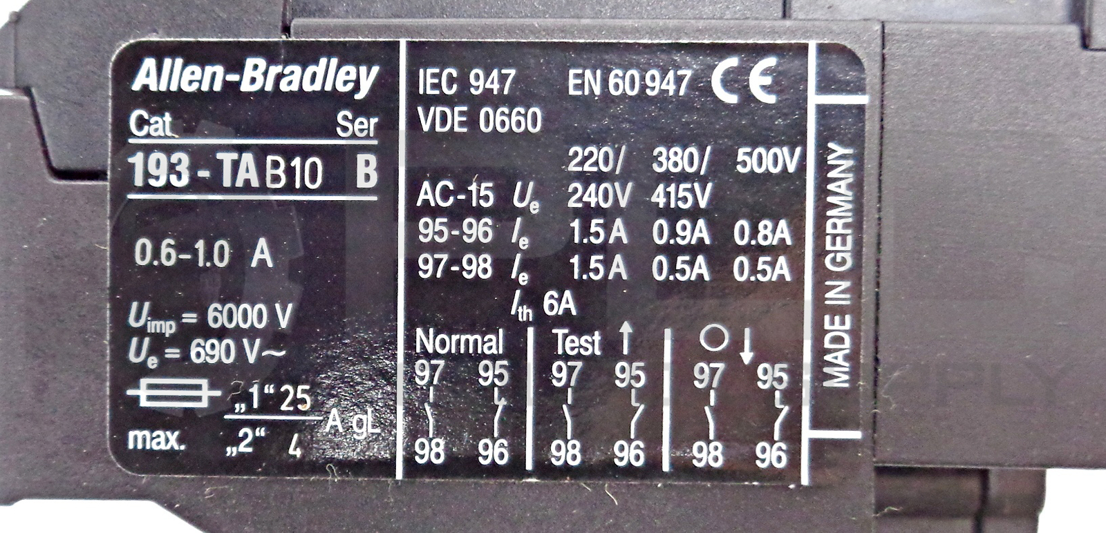ALLEN BRADLEY 100-C09*10 /A CONT. 110/120V 50/60HZ w/193-TAB10 /B RELAY 0.6-1.0A