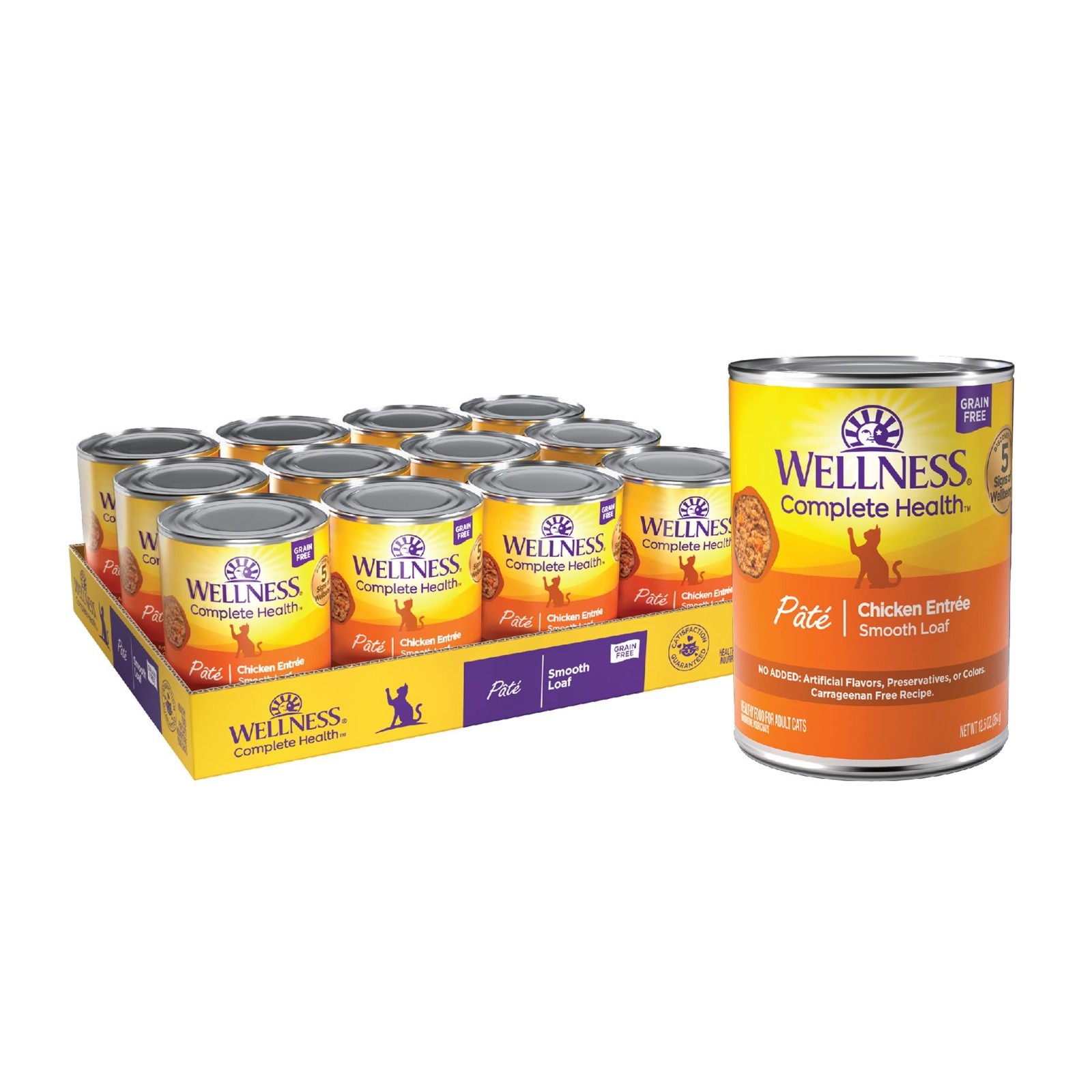 Wellness Complete Health Pate Adult Canned Wet Cat Food, Chicken, 12.5 oz, 12 Ct