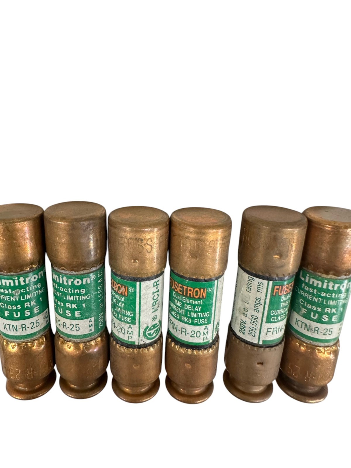 BUSS FUSETRON FRN-R-20 Class RK5, LIMITRON KTN-R-25 Class RK1 FUSE (LOT OF 6)