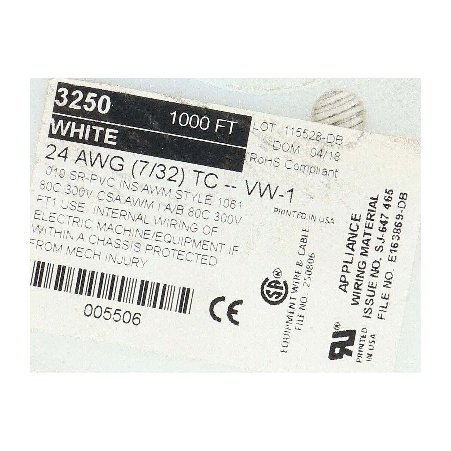 Alpha Wire 3250-WH 1000FT Hook-up wire New NFP Sealed
