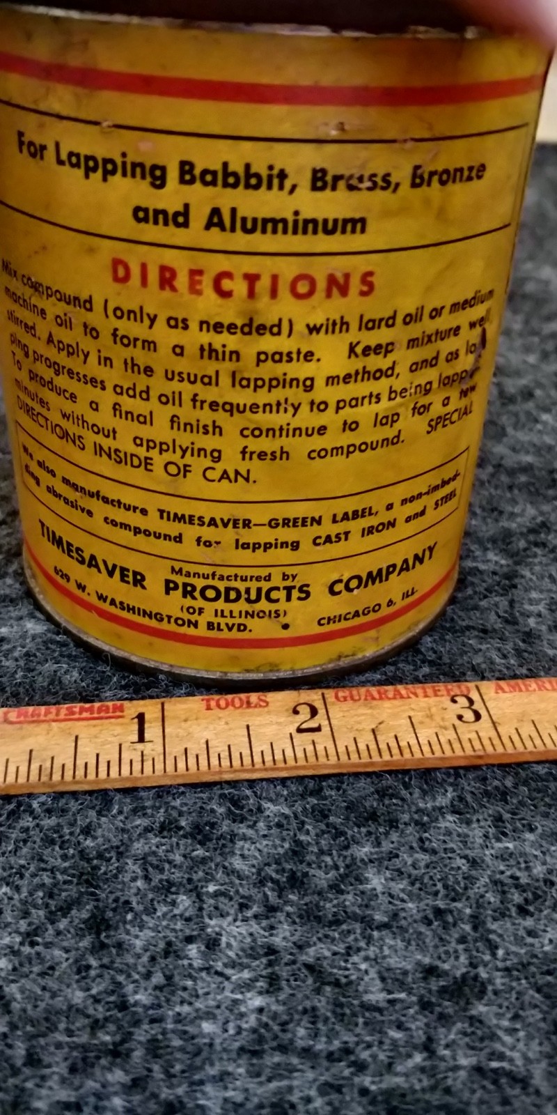 FULL CAN new old stock TIMESAVER LAPPING COMPOUND YELLOW LABEL 60N MEDUIM
