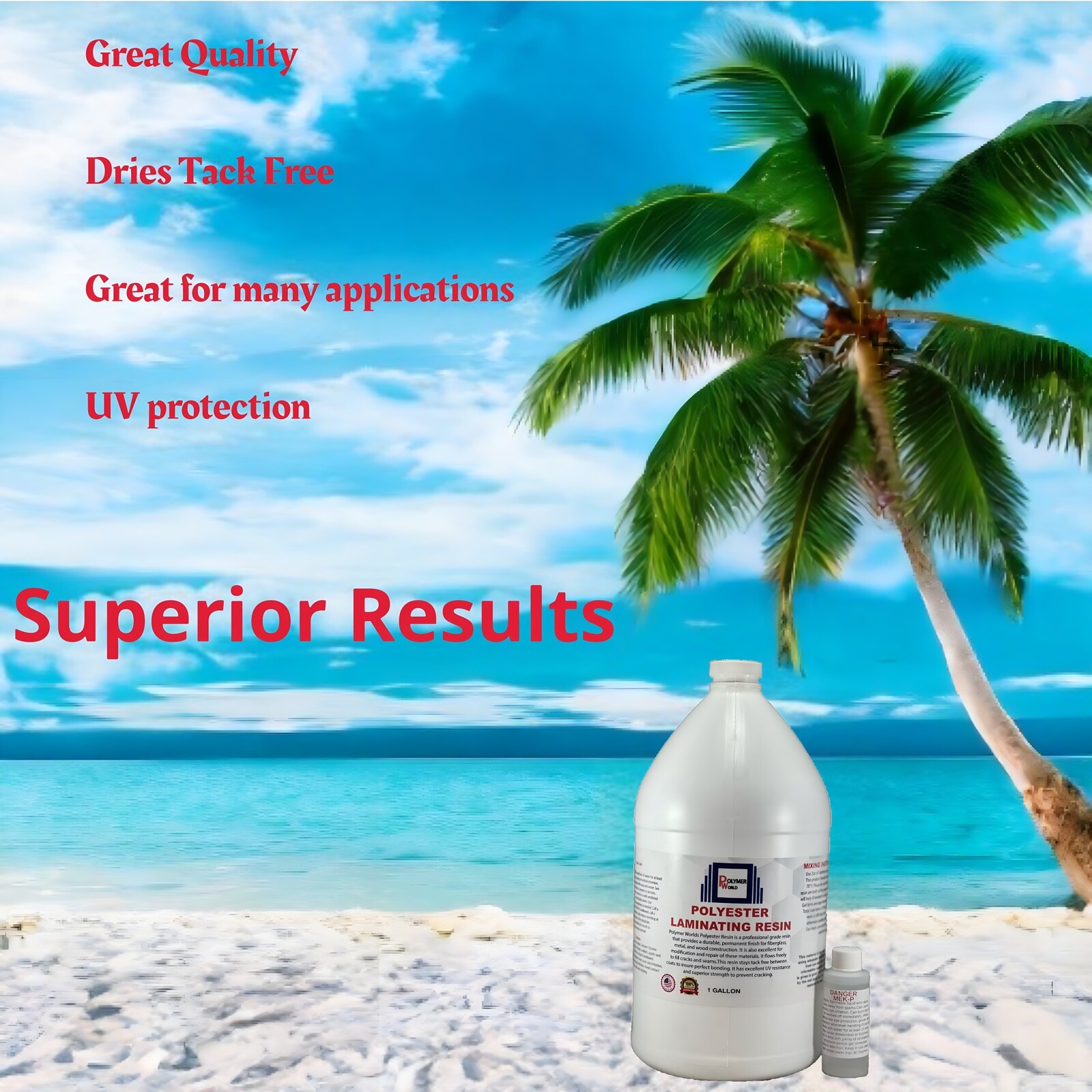 Polymer World Polyester Resin 1 Gal Kit For Boats RV’s Canoes Fiberglass Autos