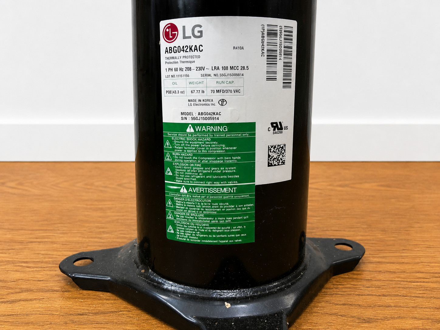 BRAND NEW LG SCROLL COMPRESSOR MODEL: ABG042KAC