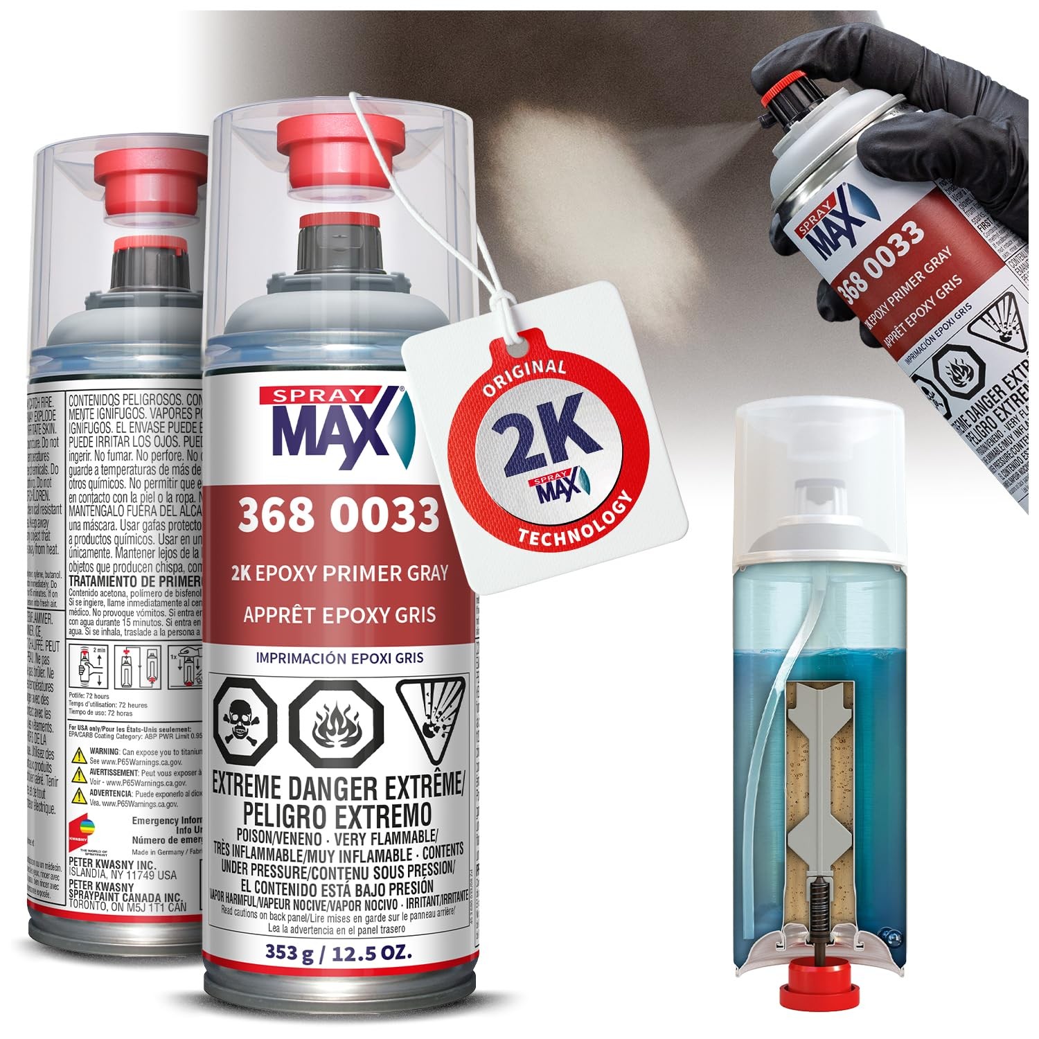 SprayMax 2K Epoxy Primer Gray 12.5oz, Fast-Drying Corrosion-Resistant Automotive