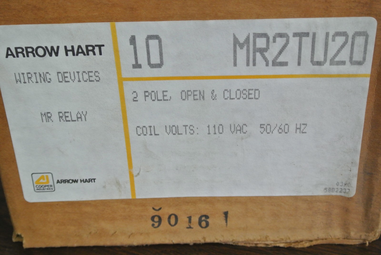 ARROW HART / COOPER MR2TU20 MR RELAY, 2 POLE, OPEN & CLOSED / 110V – BOX of 10