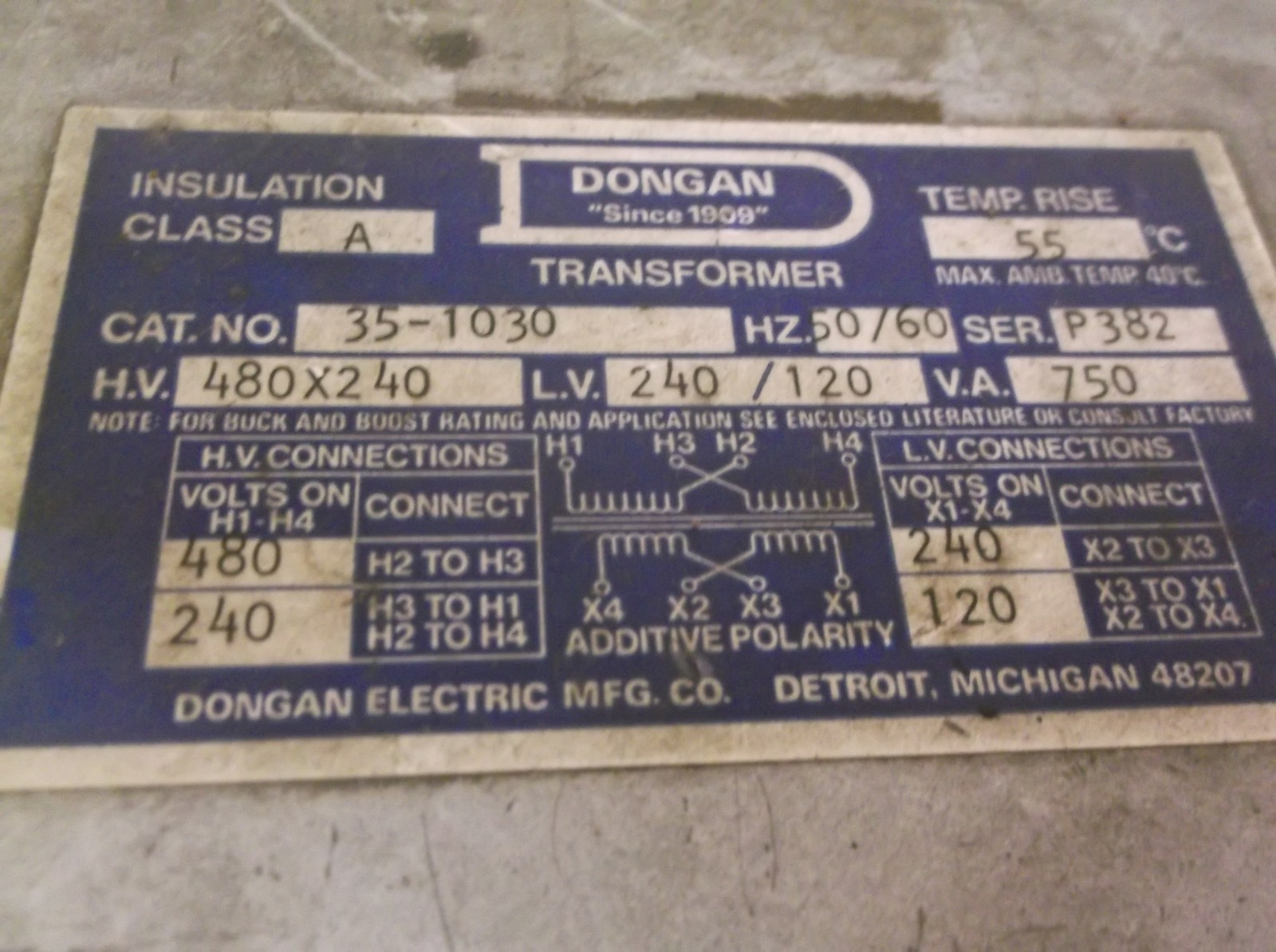 Dongan Transformer 35-1030 HV 480×240 lv 240/120 Class A *FREE SHIPPING*