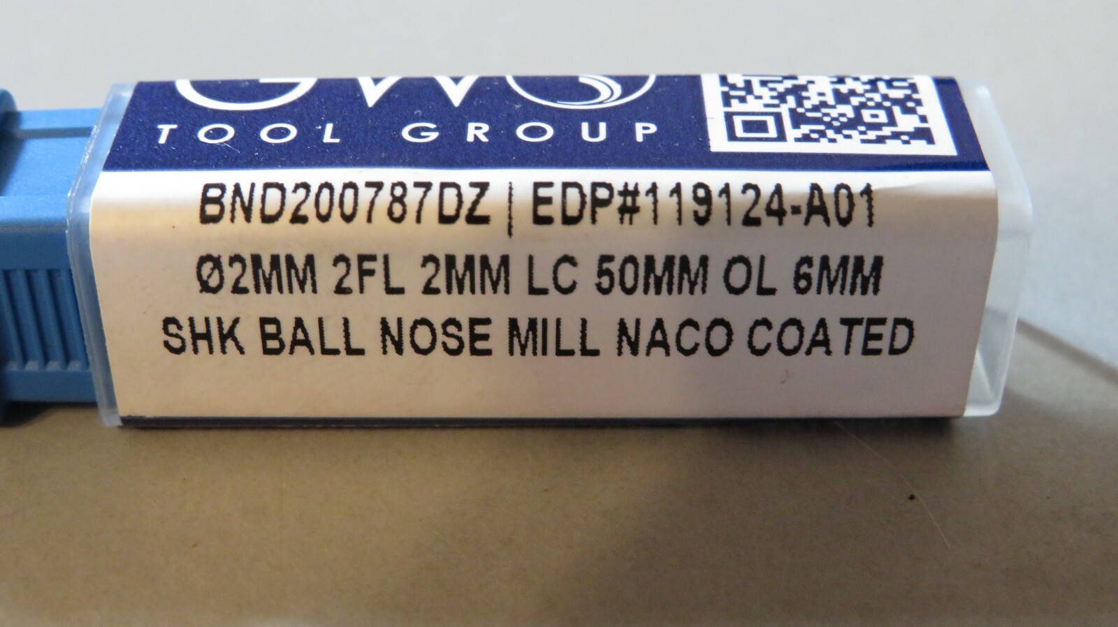 GWS TOOL 02mm DIAM x 6mm SHANK DIAM x 2mm LOC x 50mm OAL,2 FL,BALL NOSE END MILL