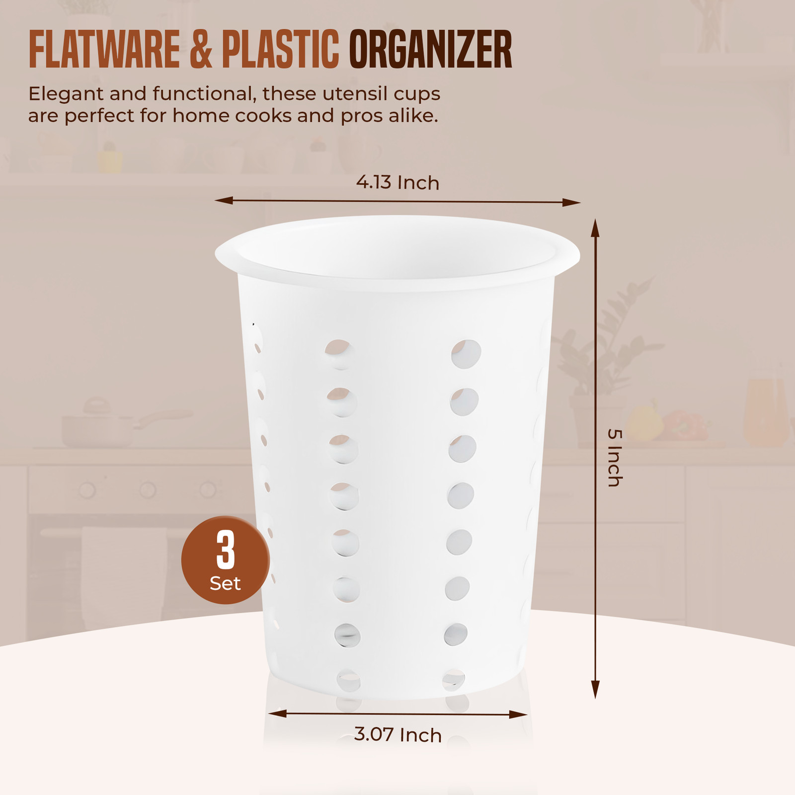 OCS Parts Perforated White Plastic Silverware and Utensil Drying Cups | Set of 3