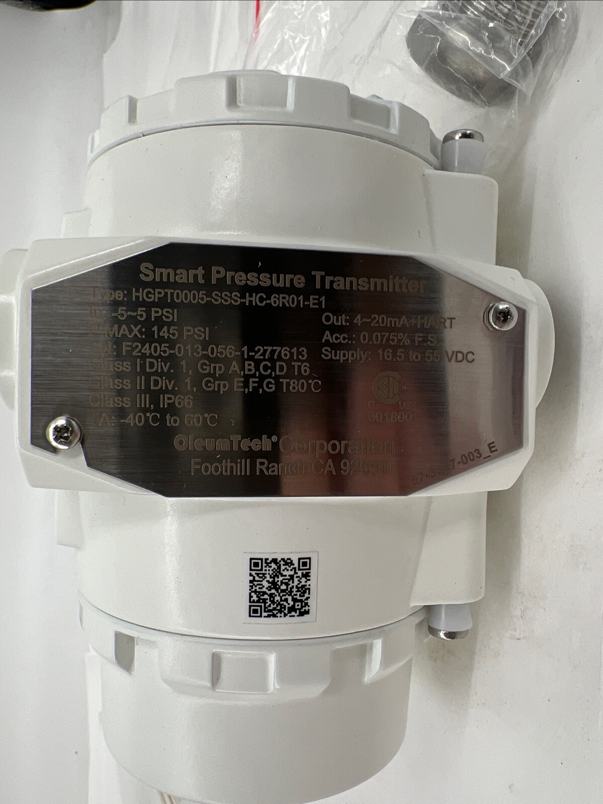 OleumTech HGPT0005-SSS-HC-6R01-E1 Smart Gauge Pressure Transmitter 5PSI Pressure