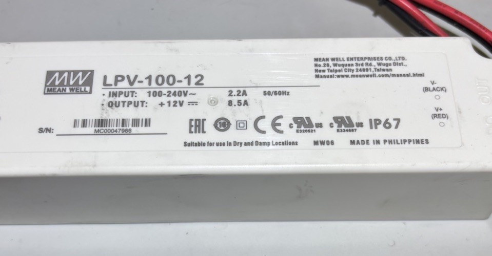 Mean Well C.V Transformer LPV-100-12 Waterproof Outdoor 100W 8.5A 12V Output