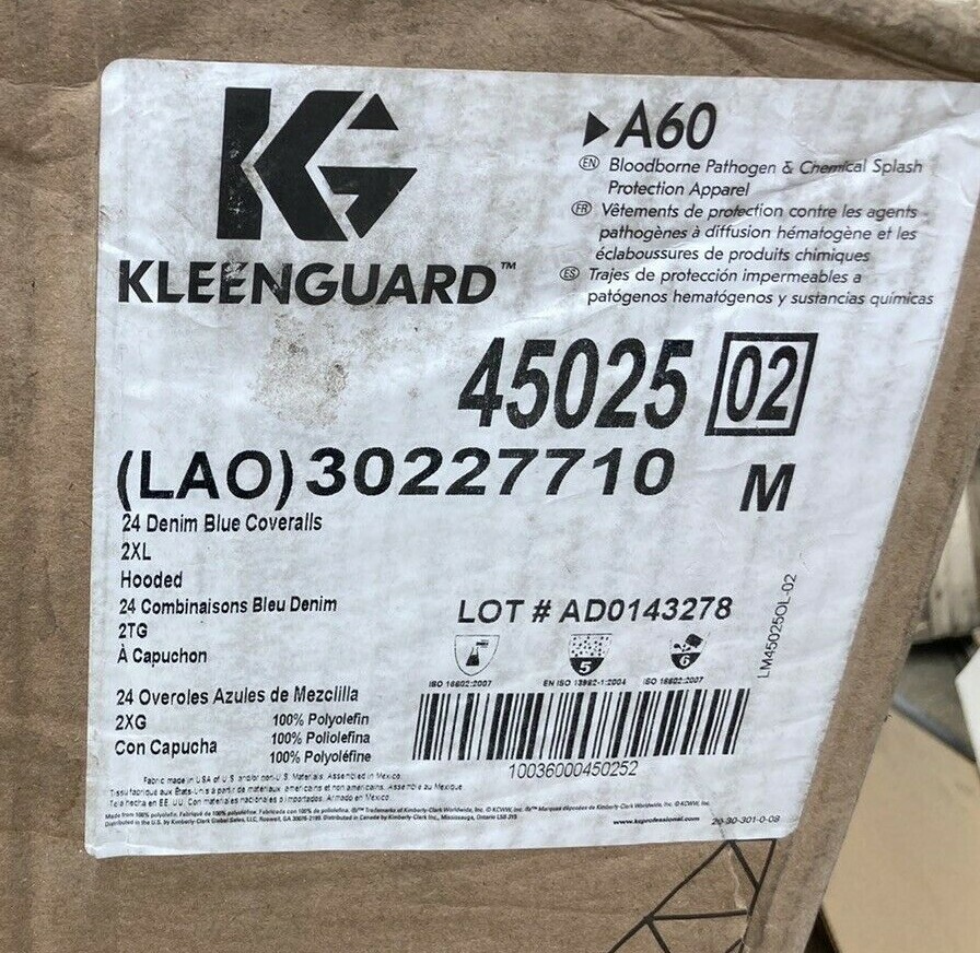 KLEENGUARD 45025 DENIM COVERALL Hood 2XL Blue, 24/Case
