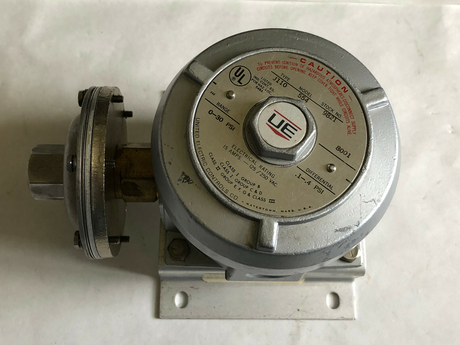UE Ji10 554,UNITED ELECTRIC J110 554 9821 PRESSURE SWITCH 0-30PSI SS 1/4″ NPT,Ej
