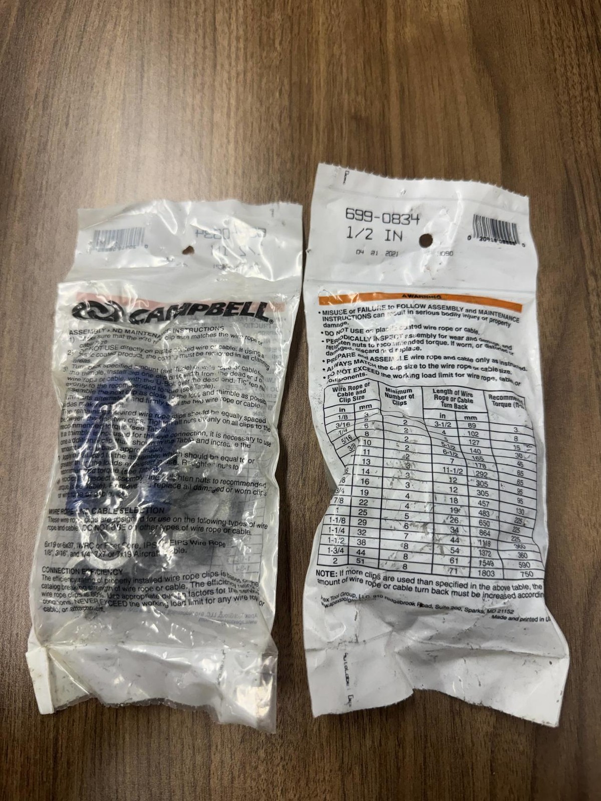 Campbell 699-0834 Wire Rope Clip 1/2” Lot of 2 (New!)