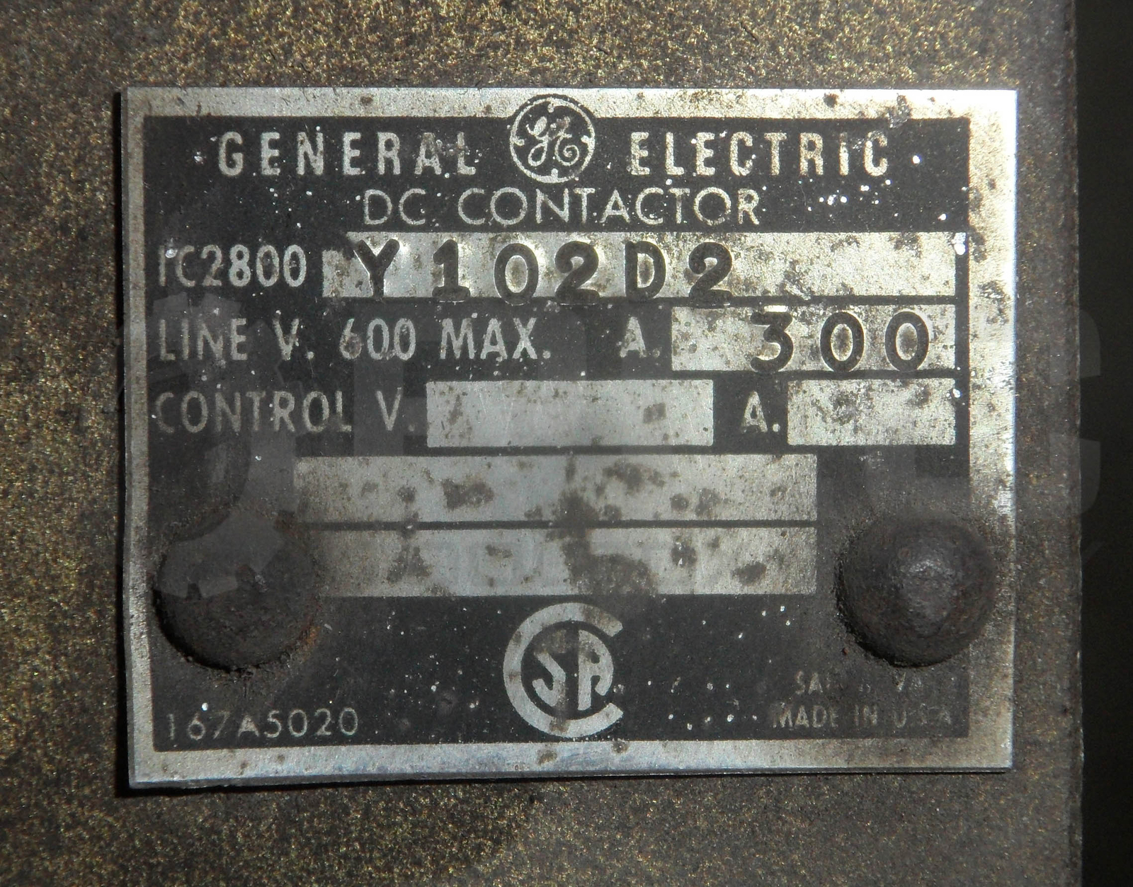 GENERAL ELECTRIC IC2800Y102D2 DC CONTACTOR 600VAC MAX 300A