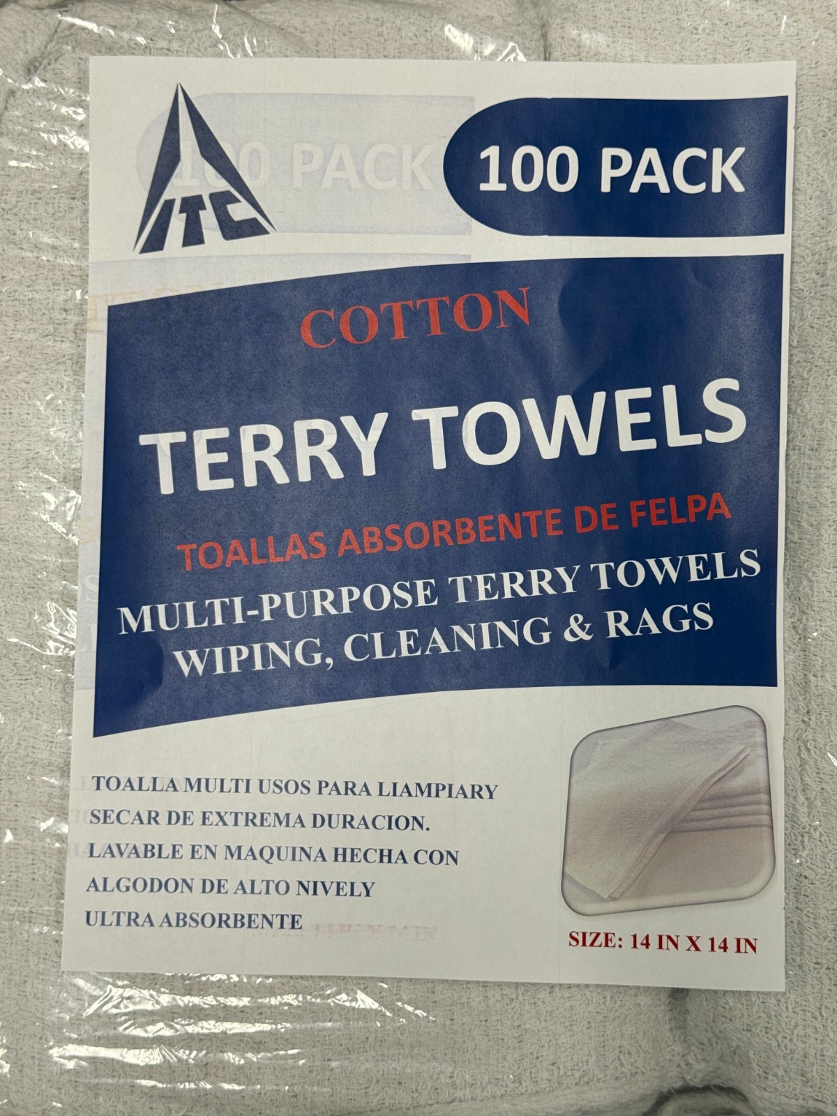 400 Count Terry Towels Ideal For Cleaning Polishing Rags 14″ x 14″ (4 Packs)