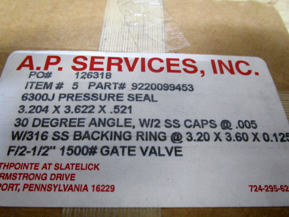 A. P. Services 6300J Pressure Seal 3″-3/16″