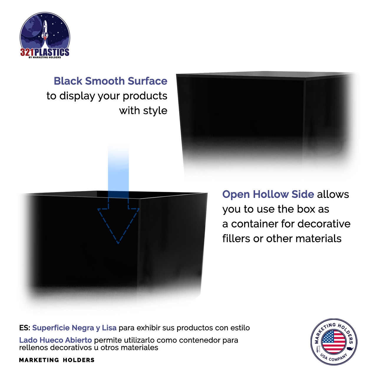 6 Pack Black Acrylic Nesting Boxes 5 Sided 3 Piece Bins No Lid (18 Pieces) Gloss