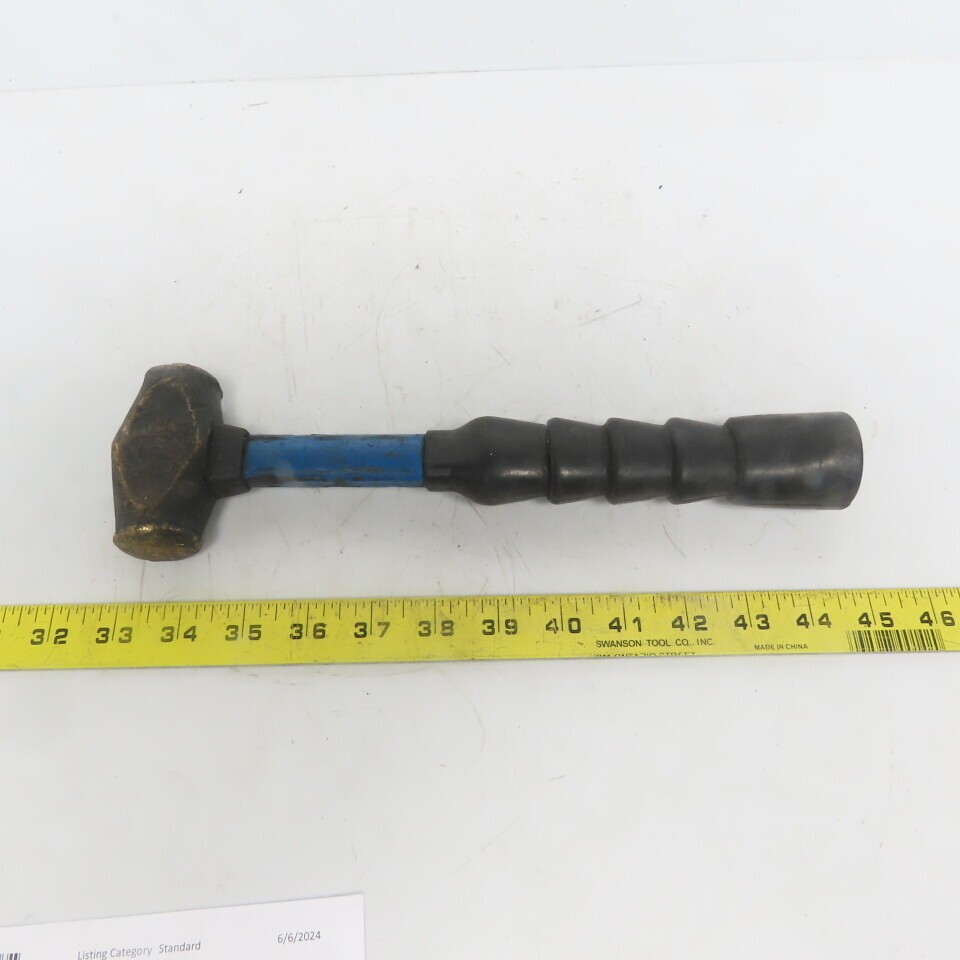 24oz/1.5 LB Brass Hammer W/Fiverglass Handle 12″ Long 1.250 Face