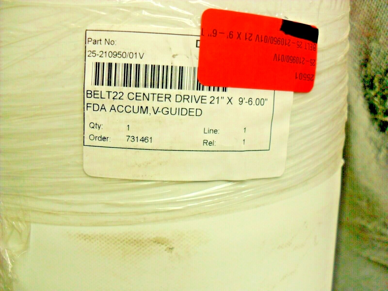 Dorner Belt 22 Center Drive 25-210950/01V – 21″ x 9′-6″ FDA, ACCUM, V-Guided new