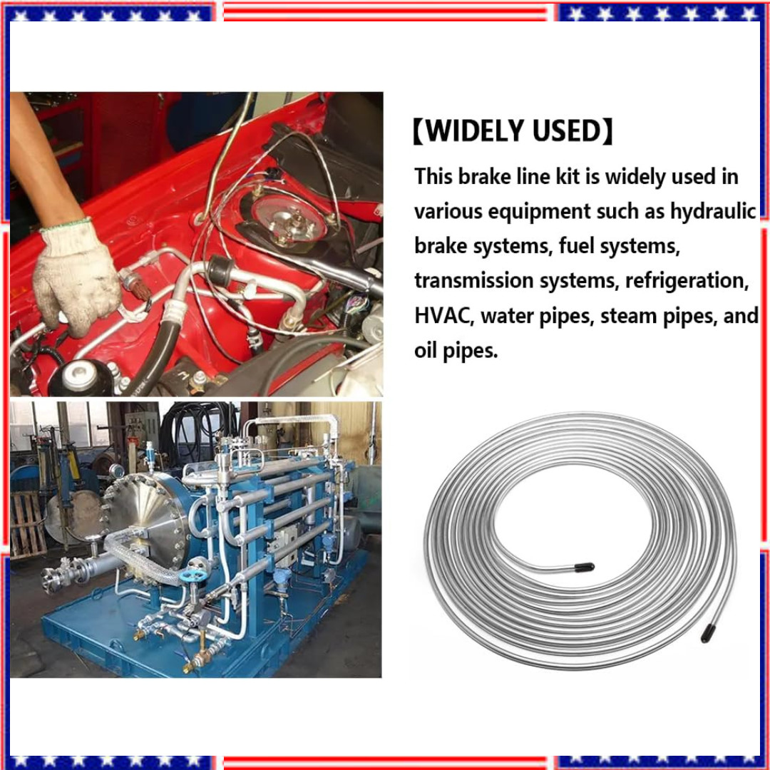 Upgraded 25 Ft 3/16″ Brake Line Tubing Kit, 2025 New Stainless Brake Silver