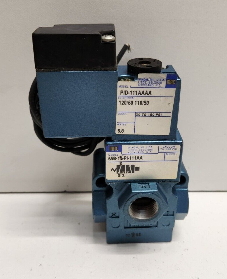 NEW OLD STOCK! MAC 120V 1/4″ NPT 3-WAY SOLENOID VALVE 55B-1L-PI-111AA