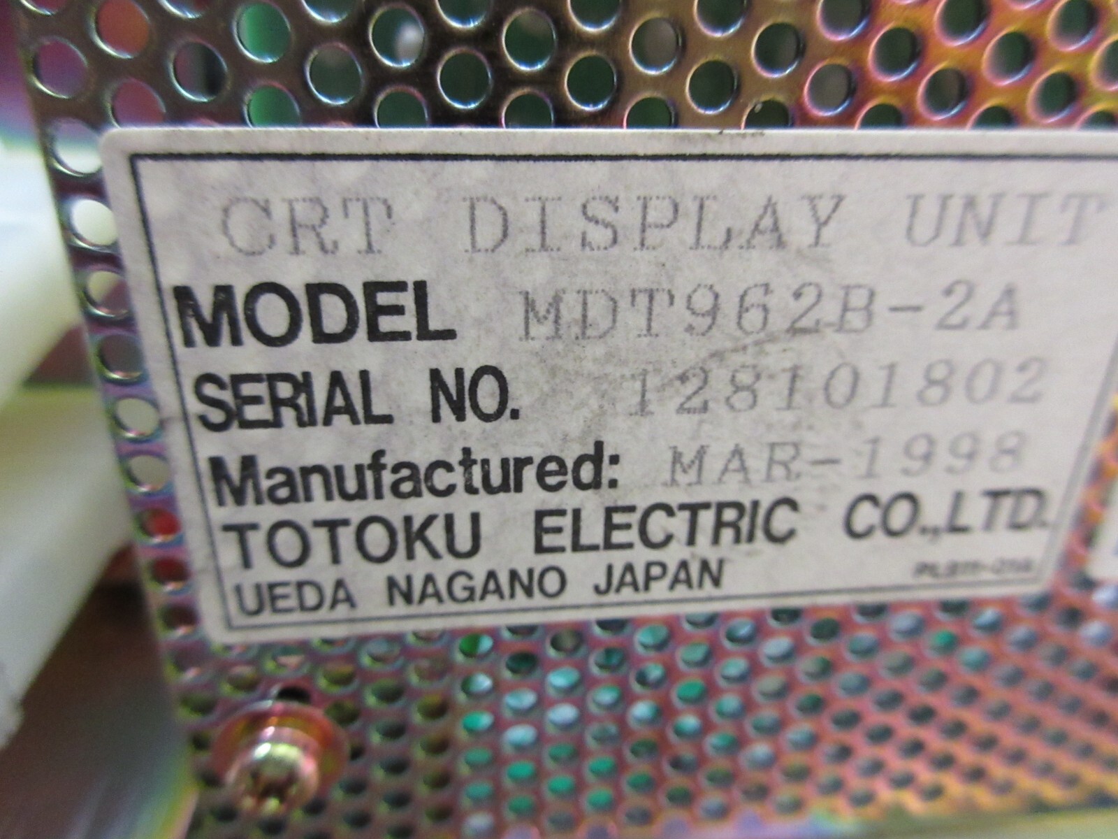 *SPECIAL PRICE* TOTOKU CRT DISPLAY MONITOR MDT962B-2A 128101626 LOT OF 3 PIECES