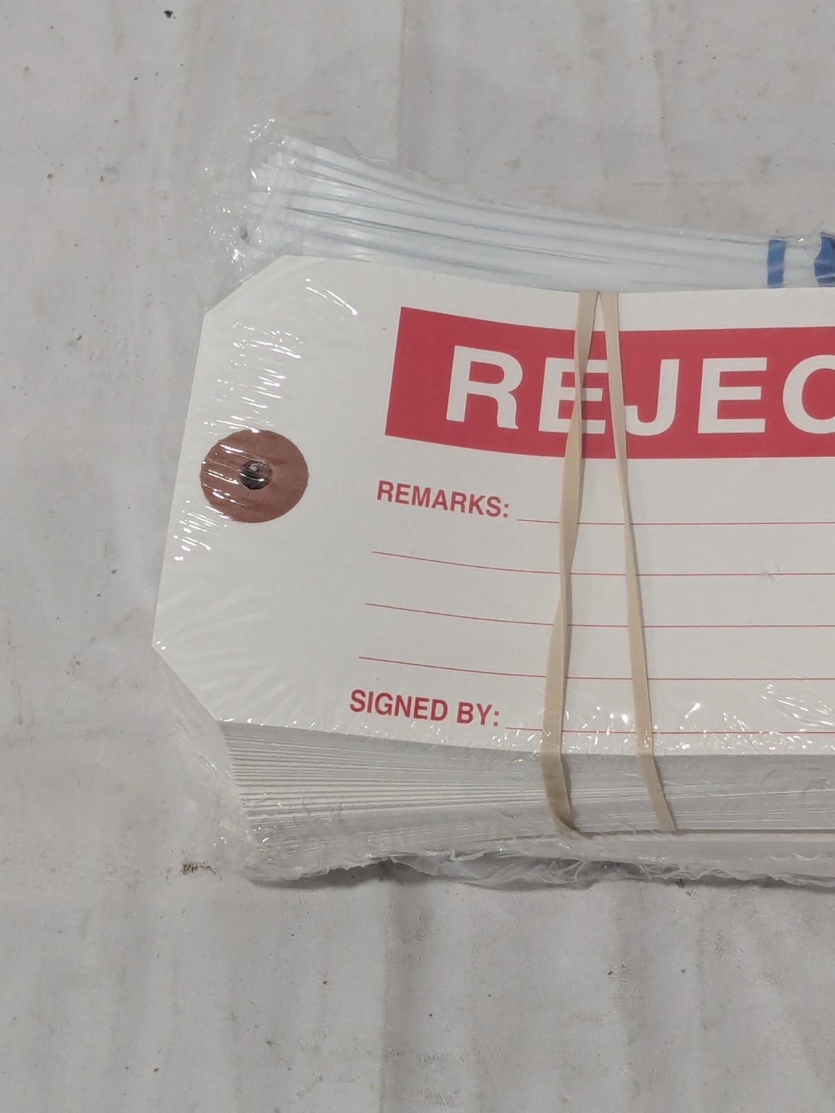 “Rejected” Tag: Rectangle, 2-7/8″ High, 6-3/4″ Wide, Paperboard Qty 100 06443634