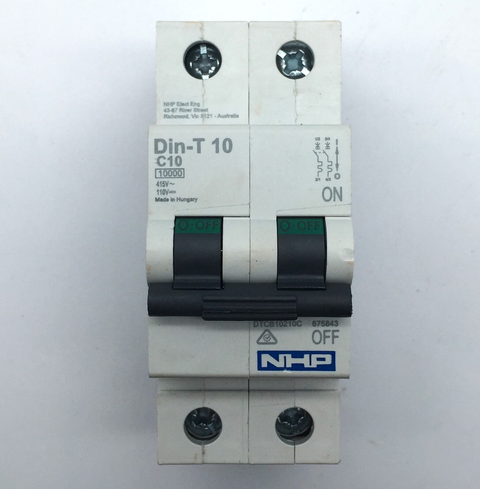 NHP DTCB10210C DIN-T 10 C10 MCB 10kA 2P 10A 415V IP20 675843  x2