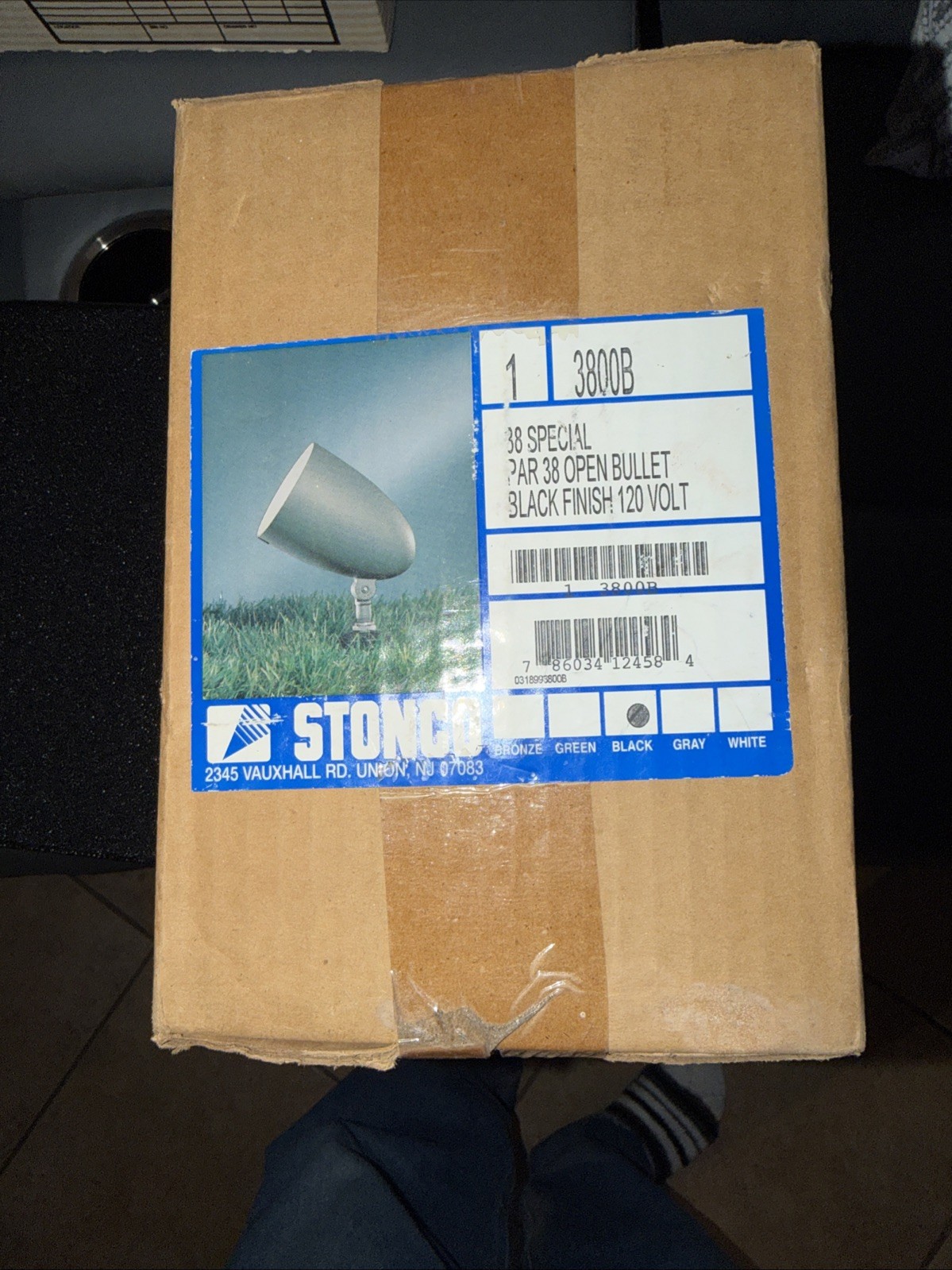 STONCO 3800B 120V 120 Volt Black Finish Par 38 Open Bullet Spotlight