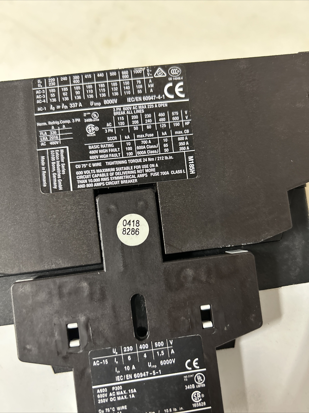 EATON DIL M185A 50-125HP 185A Contactor XTCE185H M225A-XKU-S BLOCK XTCEXTLA225A