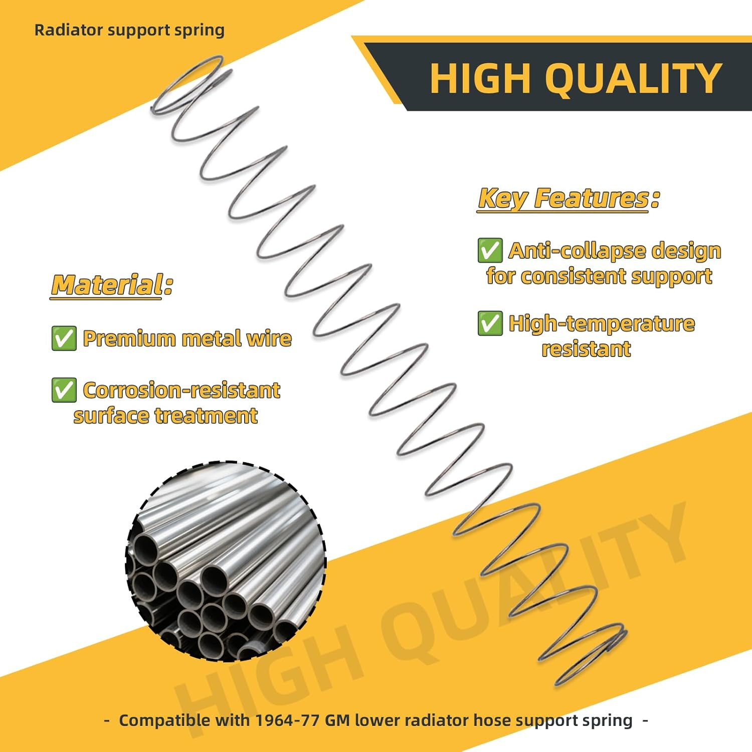 Compatible with 1964-77 GM Lower Radiator Hose Support Spring, Radiator Spring,
