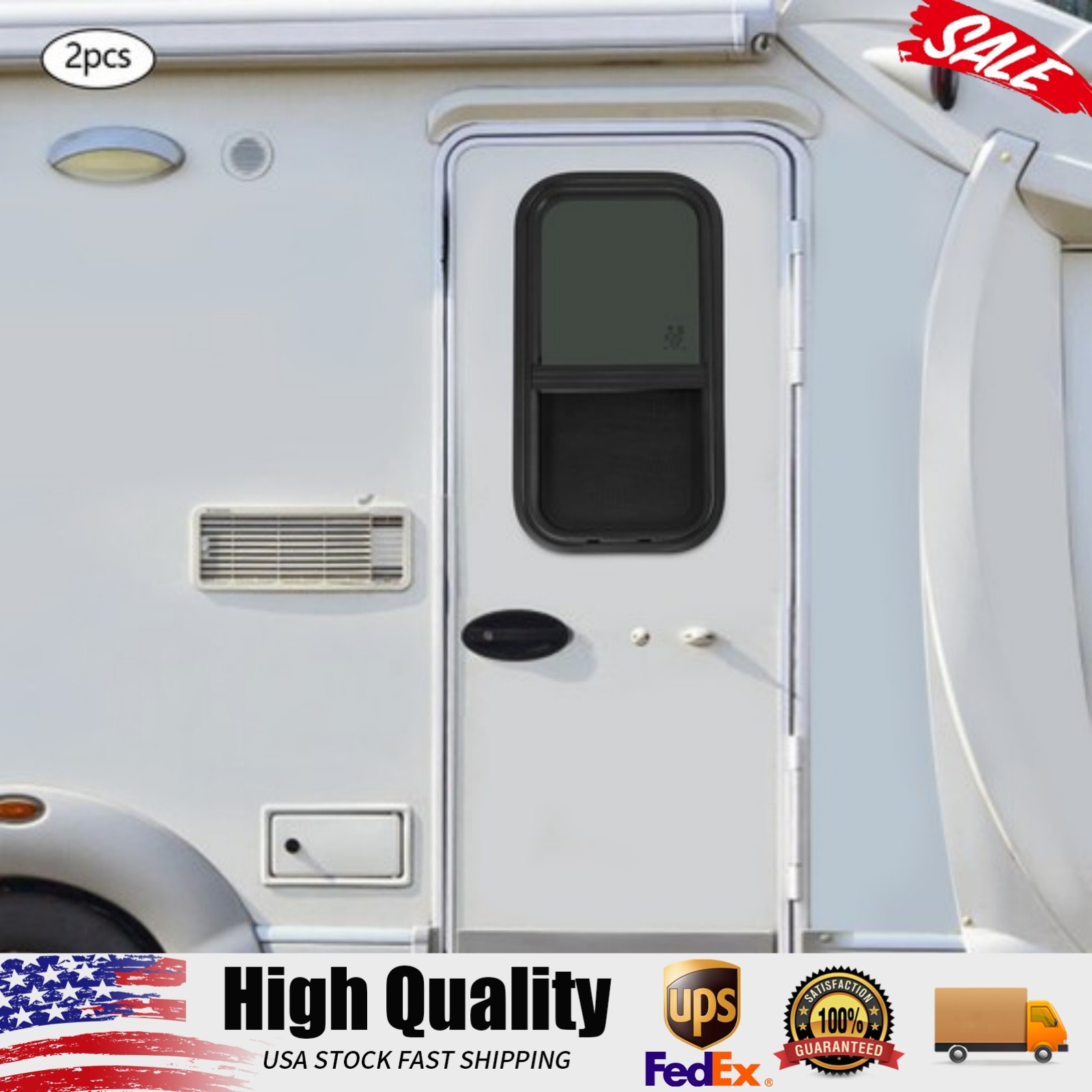 2PCS RV Window Vertical Slide Window 12 x 24in with Trim Rings for Cargo Trailer