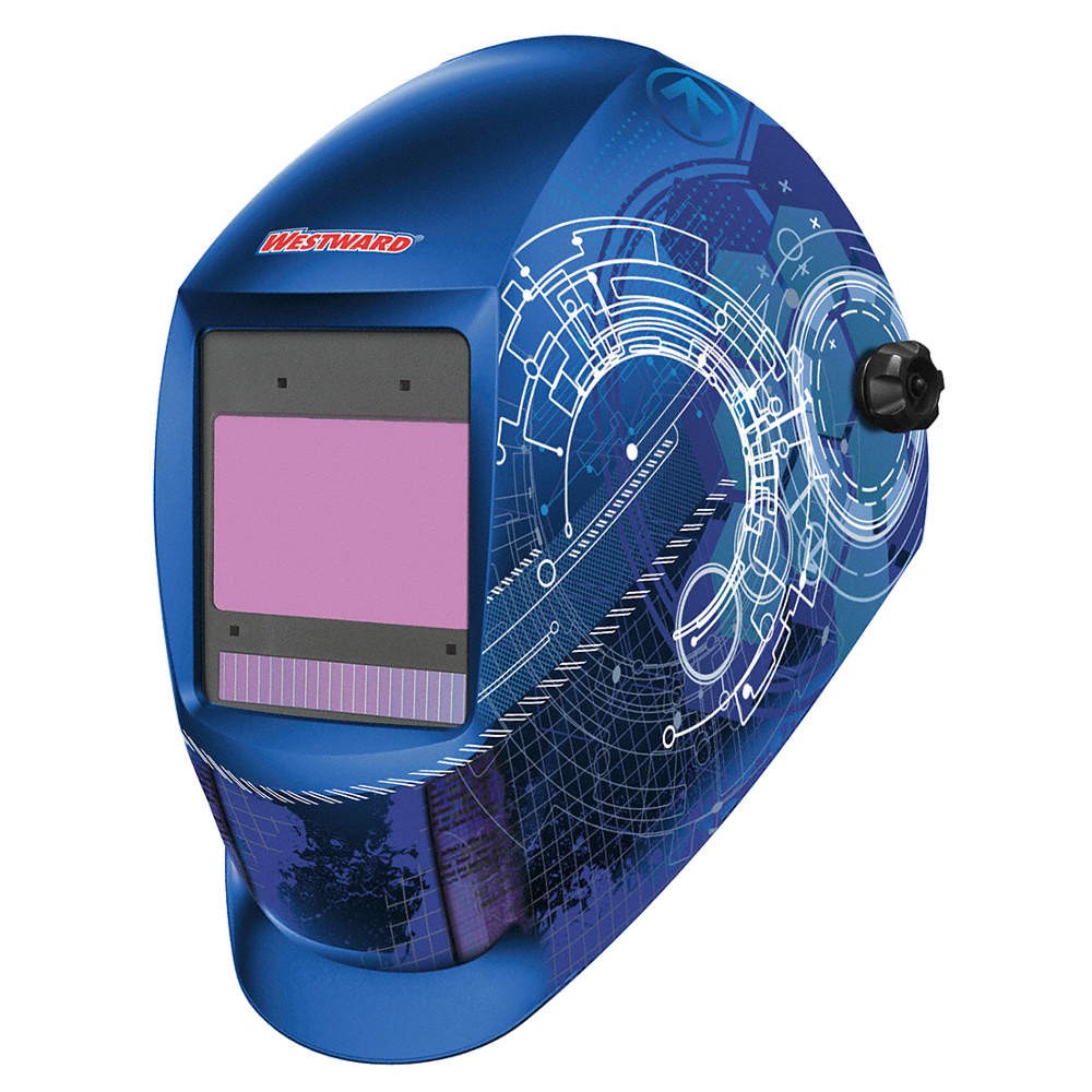 WESTWARD 44R236 Auto Dark Weld Helmet,5-8/8-13,Blu/Wht 44R236