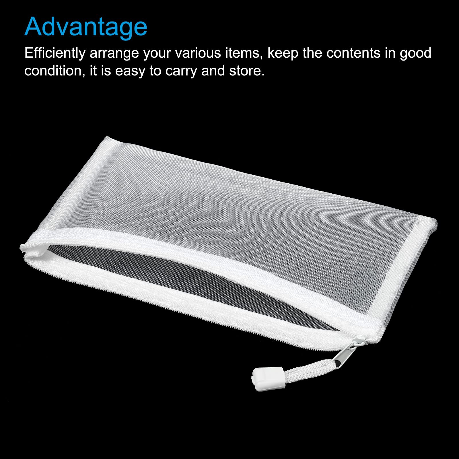 MECCANIXITY Mesh Zipper Bags, B6 Nylon Zip Pouch Pencil Case B6, White