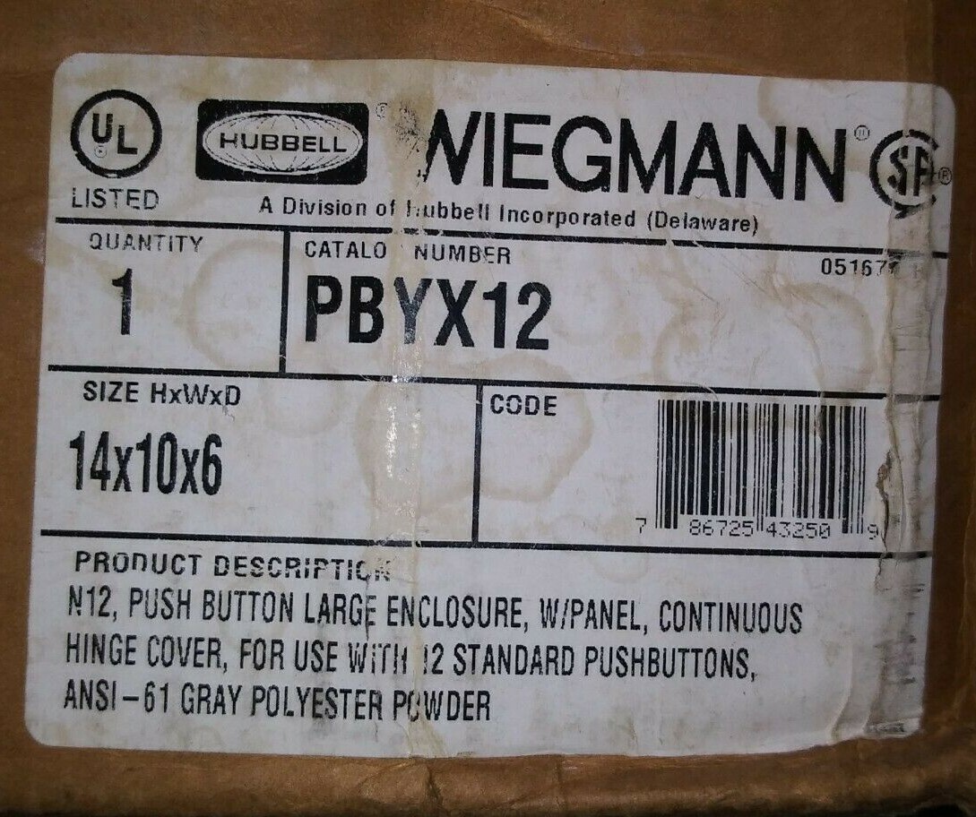 1 NEW HUBBELL PBYX12 PUSH BUTTON LARGE ENCLOSURE, N12 14x10x6 NIB **MAKE OFFER**