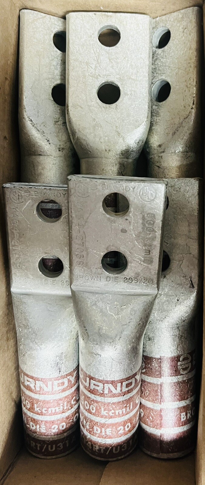 Burndy Box Of 6 YA342TC38 Two-Hole Lug Compression Connectors