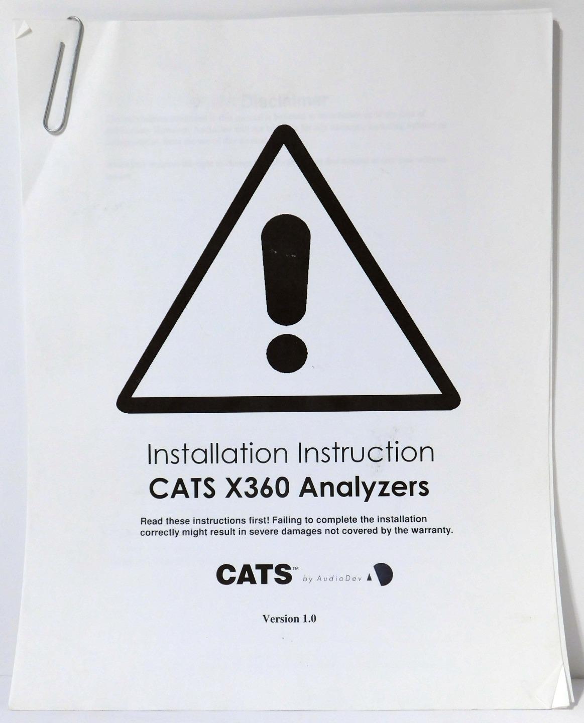 Audio Development CATS X360 Analyzers Installation Instruction Version 1.0