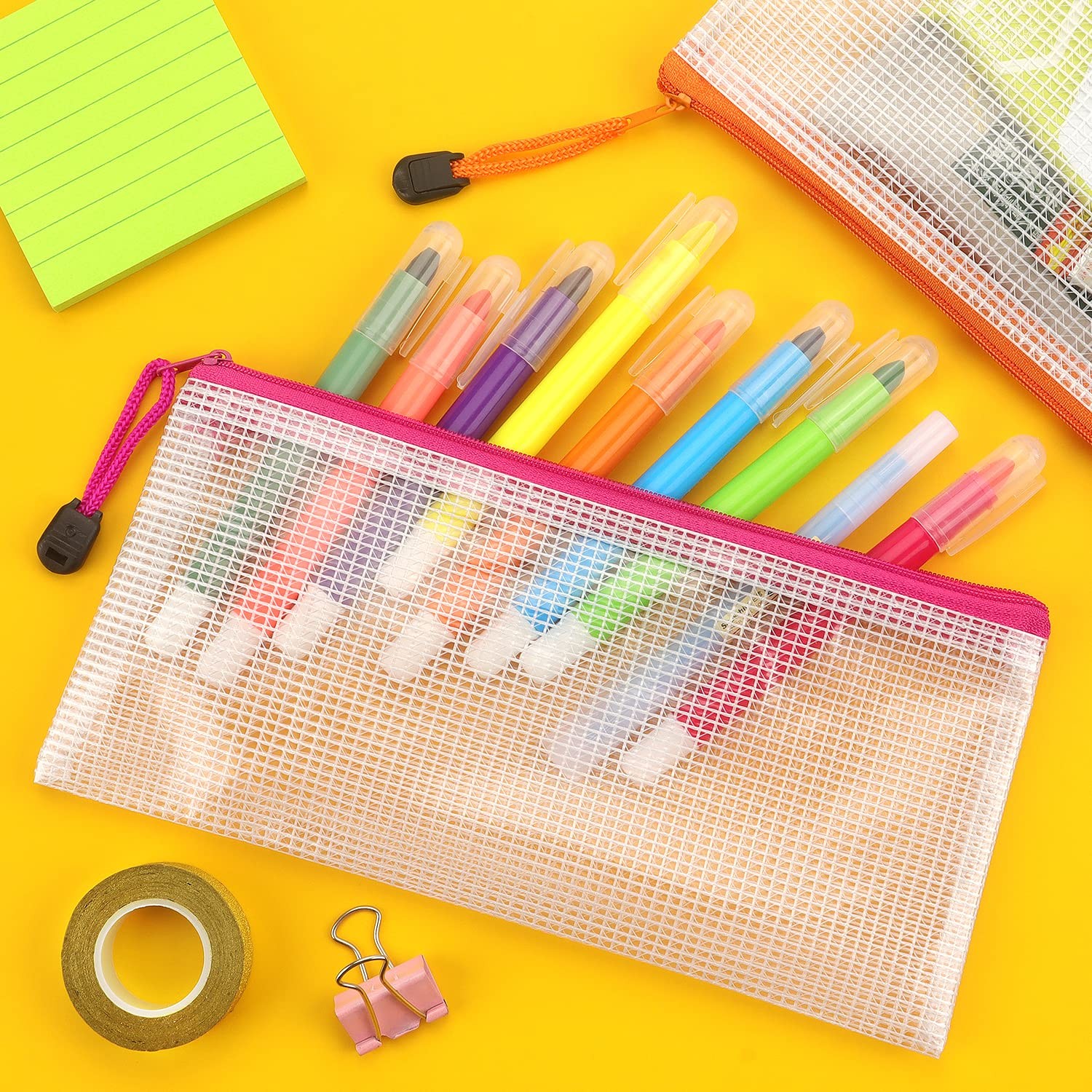 Tamaki 10 Pack Mesh Zipper Pouch Document Waterproof Zip A6, 10 Colorful