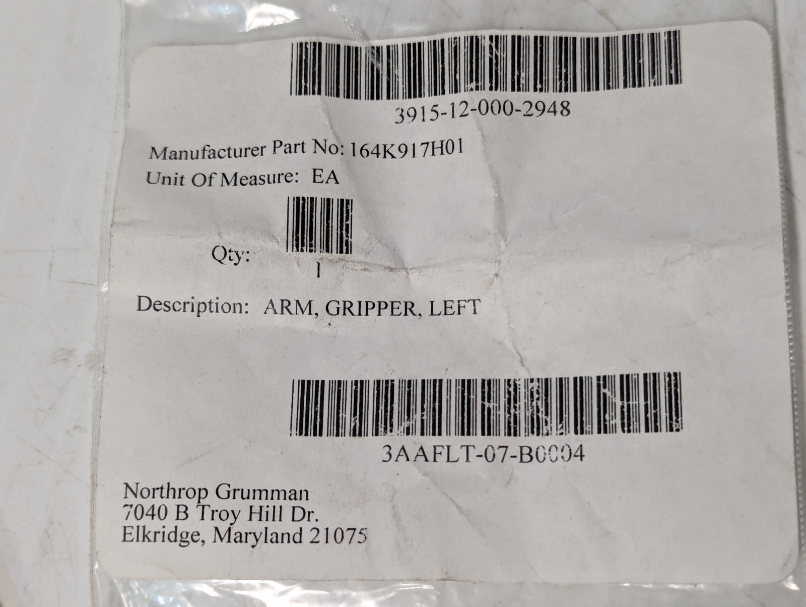 3915-12-000-2948 164K917H01 Left Gripper Arm
