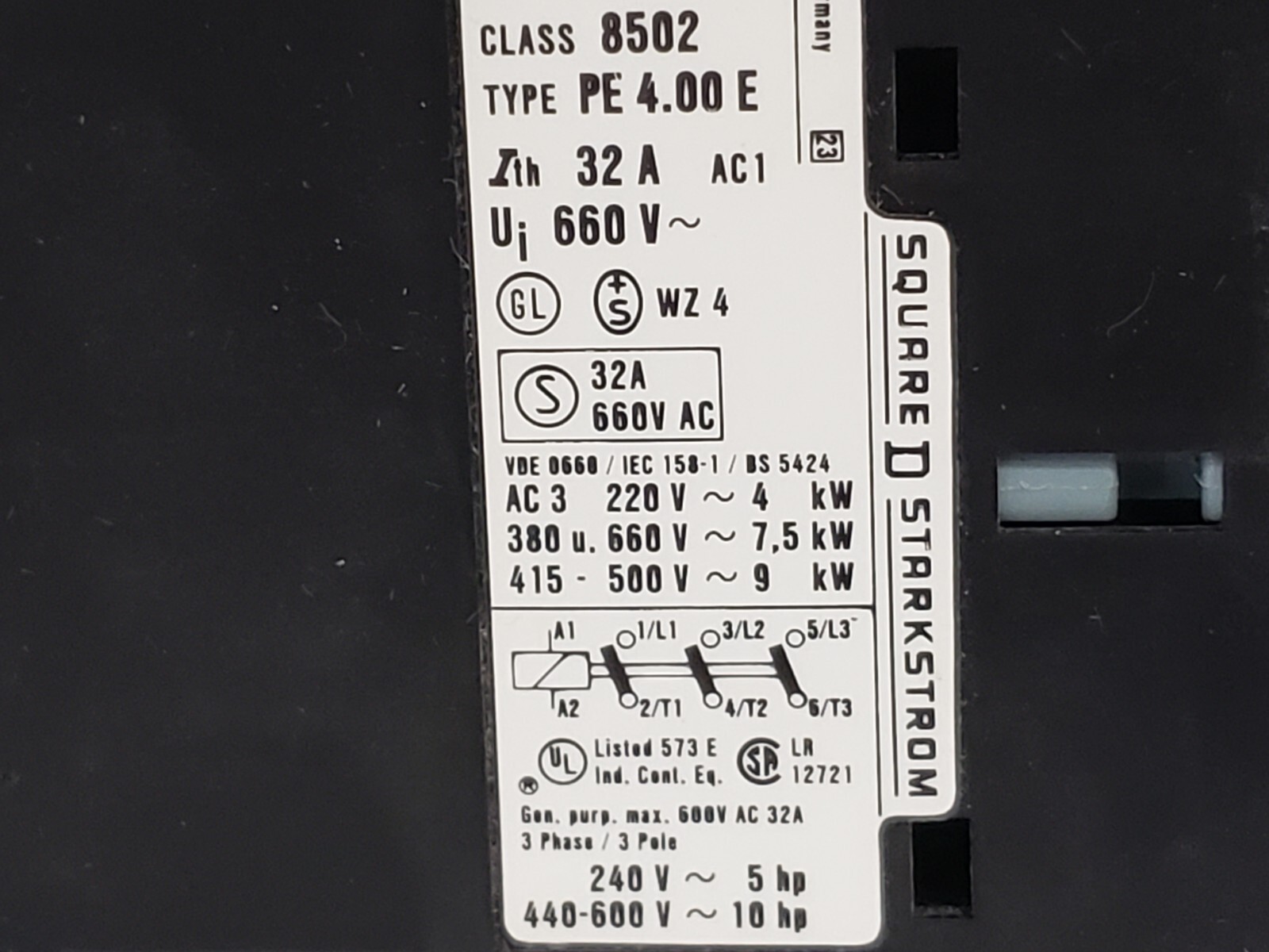 SQUARE D 8502-PE4.00E CONTACTOR 32A 3 POLE 110/120V SERIES B NNB