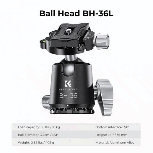 K&F̶ Concept X284C4 Carbon Fiber Tripod 68in 35.2lb Load Ball Head
