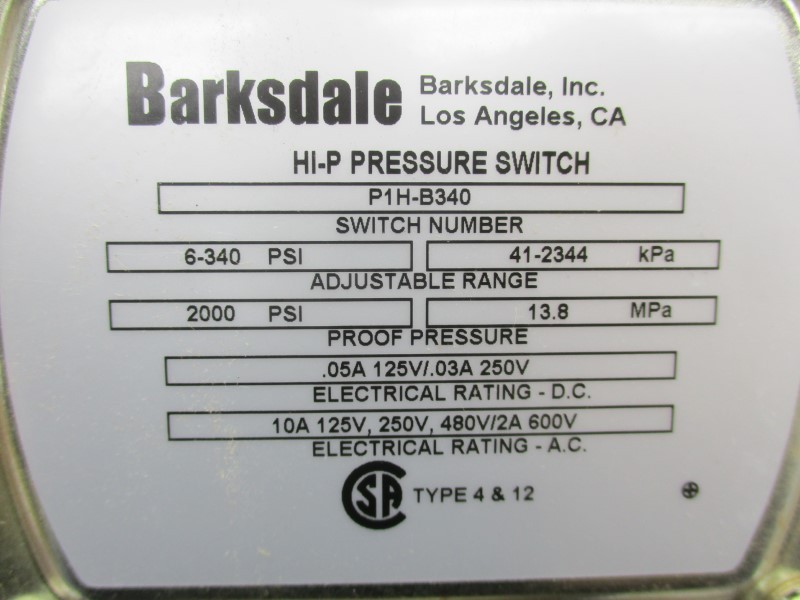 BARKSDALE P1H-B340 600VAC 2A 6-340PSI NSMP