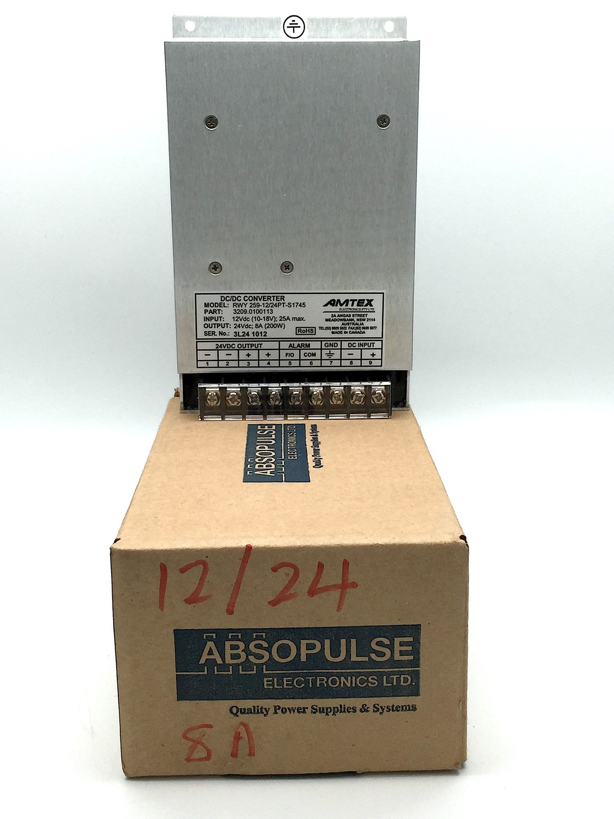 ABSOPULSE Amtex Electronics DC/DC Converter 200W 24VDC 8A 3209.0100113